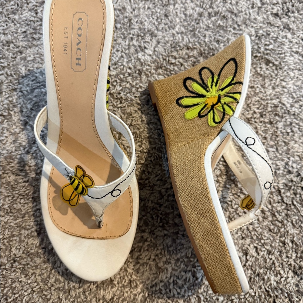 Coach White and Yellow Floral Wedge Shoes